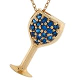 gold wine glasses 14k Gold Blue CZ Wine Glass Goblet Party Charm Pendant