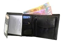Geldb&ouml;rse Portemonnaie Geldbeutel echt Leder schwarz Querformat Neu