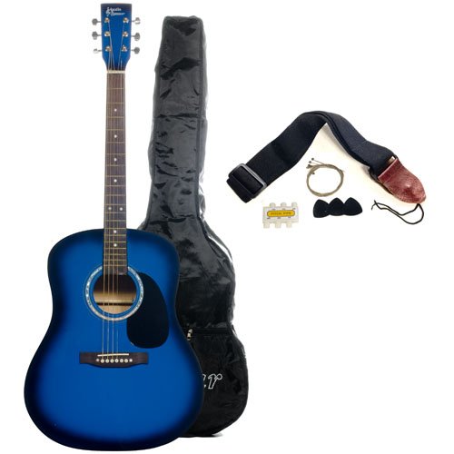 Austin Bazaar Full Size Dreadnought Guitar with Carrying Bag and Accessories - Blue