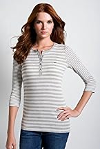 3/4 Sleeve 1X1 Rib Cotton Bi-Color Striped Henley T-Shirt