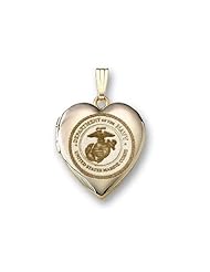 14k Yellow Gold Heart Marine Corps Picture Locket Over 3/4 inch x 3/4 in