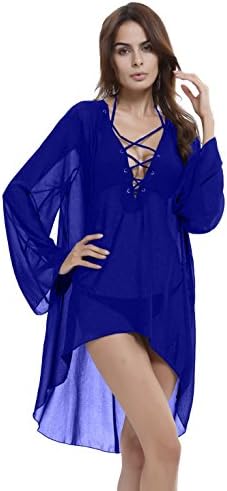 Ann Market Women Long Chiffon Dress Summer Beach Cover Up Dress (one size , blue 2 )