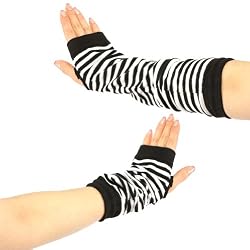 Cotton Slouch Arm Warmer Fingerless Gloves Black with White