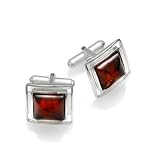 Sterling silver and square-shaped, cognac amber cufflinks