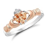 Sterling Silver Two Tone Rosegold Champagne Heart CZ Claddagh Ring Sizes 4 to 10