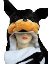 Plush Rotweiler Animal Hat - Dog Hat with Ear Flaps and Hand Pockets