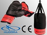 Hudora Boxen Boxsack PUNCH inkl. Boxhandschuhe, rot/schwarz, NEU