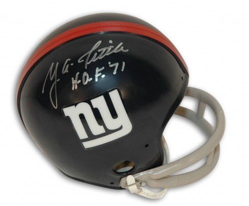 Y.A. Tittle Autographed/Hand Signed New York Giants Throwback Mini Helmet Inscribed HOF 71