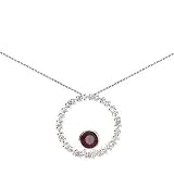 Sterling Silver Pave Circle with January Birthstone Garnet Crystal Pendant on 16-18in Necklace