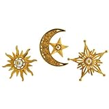 Sun, Moon, Star Tac Pins, 1 - 1.25, 1986, Signed Jj In Gold