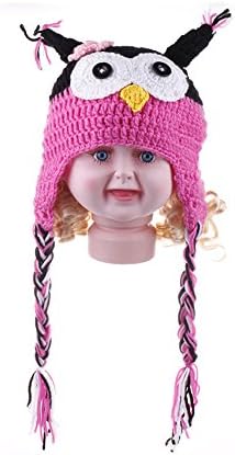 Elee Handmade Toddler Baby Owls Crochet Knit Cotton Earflap Hat Photo Props Cap (#1 Rose)