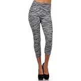 Gray & Black Zebra Stripe Capri Crop Stretchy Legging Footless Tights