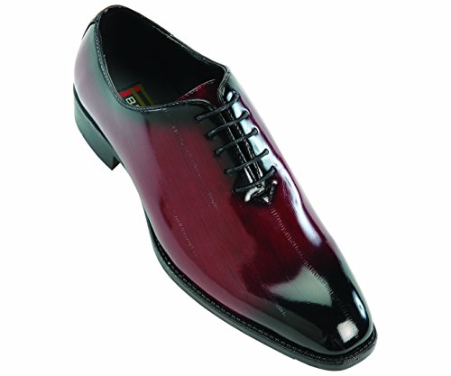 Bolano Mens Exotic Faux Eel Print Oxford Dress Shoe in Burgundy and Black: Style Brayden Burgundy-175