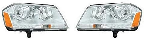 08 09 10 11 12 13 Dodge Avenger Headlight Pair Set Chrome background Driver and Passenger