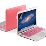 GMYLE(R) 3 in 1 Pink Matte Rubberized (Rubber Coated) Hard Case for 11 inches Macbook Air - Pink Silicon Keyboard Cover - Clear LCD Screen Protector (Fit For 2013 Model)