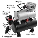 Excellent Quality Airbrush Professional Air Compressor With Tank 1/6 HP Machine Equipment Device Facility Commercial Arts Illustration Photo Retouching Temporary Tattoos Cake Decorating Crafts Hobbies