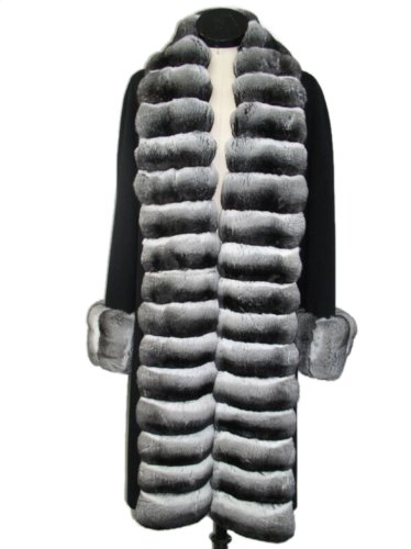 100% 17 Ounce Loro Piana Cashmere Straight Body 7/8 Coat w/Large Natural Chinchilla Tuxedo & Cuffs USA Made