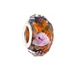 Pandora Style Charm Bead (Z357) Faceted Glass (14mm x 9mm) (Fits Troll too) ~ Orange Sparkle with Pink Rose