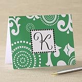 Personalized Note Cards - Green with Initial Monogram