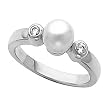 14K White Gold Akoya Cultured Pearl and Diamond Ring - 7.00mm