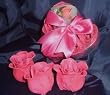 Scented Rose Shaped Soaps in Heart Box - Hot Pink with Satin Ribbon & Thank You Card - Wedding Favors