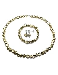 Sterling Silver 8-9mm Champagne Color Keshi-Baroque Freshwater Pearl Necklace, Bracelet, and Stud Earring Jewelry Sets