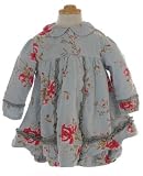 : Room Seven Blue Cord L/S Dress w/ Ruffles & Red Knit Tights Set