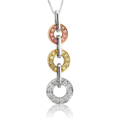 18k Tri Color Gold White and Yellow and Rose Pink Diamond Pendant Necklace 0.21 carat