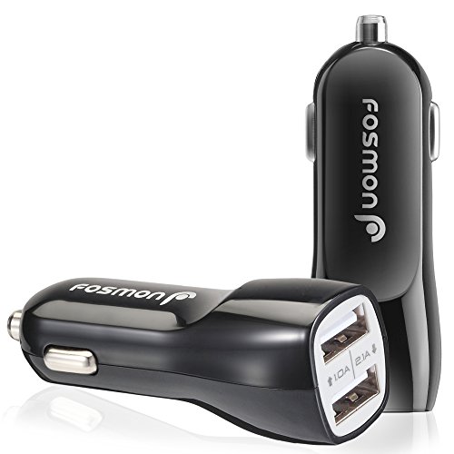 Dual Port USB Car Charger, Fosmon (2.1A + 1.0A) USB Car Charger for Apple iPhone SE/6S/6 Plus, Galaxy S7/S7 Edge/S6/S5, Note 5, Moto G/X/V, HTC 10/Desire 530/630/8025, LG G5/G4 (Black)