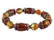 Bracelet - B85 - Faceted Glass and Murano Style Beads - Stretch ~ Brown and Green