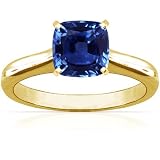 14K Yellow Gold Cushion Cut Blue Sapphire Solitaire Ring (GIA Certificate)