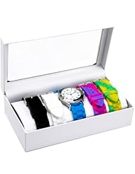 Cerentino Womens RB006 Round White Dial Interchangeable Set Silicone Multi-Colored Strap Watch