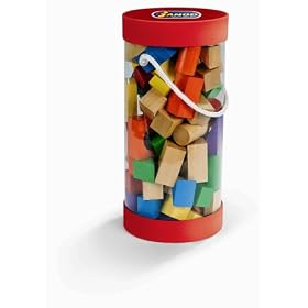 Barrel of 100 Wooden Building Blocks - various colours, shapes and sized