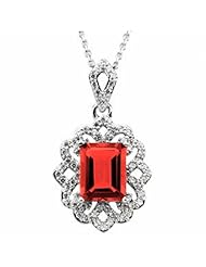 14K White Gold Emerald Cut Chatham Created Ruby and Diamond Pendant -- LIFETIME WARRANTY