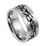 316L Black Stainless Steel Ring with Lasercut . Size 8. Price:$4.92
