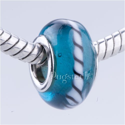Pugster Blue Murano String Pattern European Charm Bead Bracelet