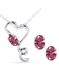 Carlo Bianca Red 14K White Gold Pendant Earrings Set Made With Swarovski Zirconia