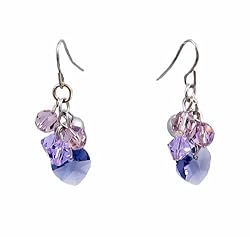 Earrings - E21 - Swarovski Crystal Heart & Pearl Cluster ~ Violet & Tanzanite