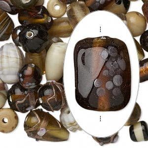Brown/gold with fancy finish lampworked glass mixed beads-7x4mm-14x11mm mixed shapes-Sold per pkg of 100-grams, approximately 60-100 beads