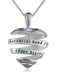 Sterling Silver "A Mother Holds Her Childs Hand for A Short While and Their Hearts Forever" Open Heart Pendant Necklace, 18"