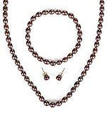 Chocolate Freshwater Cultured Pearl 16 Necklace, 7 Bracelet and Sterling Silver Post Earring Set
