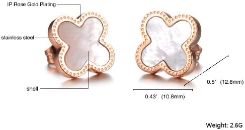 Rose Gold Plated 316l Stainless Steel 4 Leaf Clover Pendant Stud Earrings for Women's Gift
