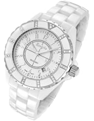 Rougois Womens High Tech White Ceramic Watch with a Silver Trim and 36 Genuine Diamonds