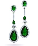 Bling Jewelry CZ Emerald Color Teardrop Deco Chandelier Earrings Pave Setting