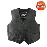 Kids Leather Vests – Kids Black Motorcycle Leather Vest KV738