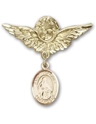 14K Gold Baby Badge with St. Veronica Charm and Angel with Wings Badge Pin