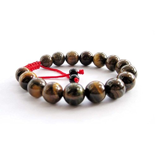 Tiger Eye Gem Beads Tibetan Buddhist Prayer Mala Bracelet with Free Bag