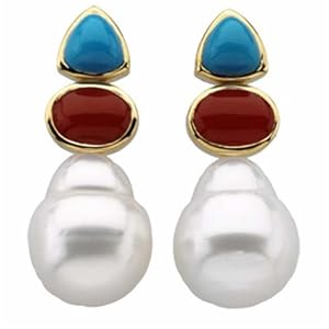 Paspaley South Sea Cultured Pearl with Multi-Gemstone Earrings