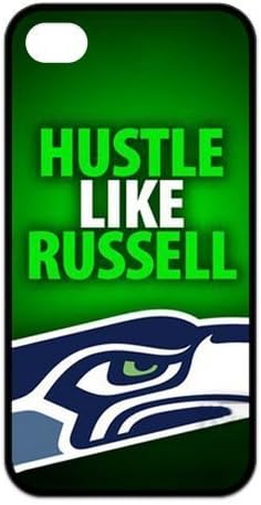 NFL SEATTLE SEAHAWKS Team Logo& HUSTLE LIKE RUSELL Quote iPhone 4 4s Hard Case - 2014 Brand NEW Protective Cover for Apple iPhone