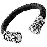 King Baby Studio Black Leather Cuff with .925 Sterling Silver Crowns